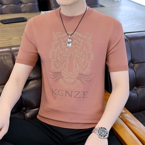 夏季薄款男士圆领短袖t恤时尚休闲2023新款打底衫修身上衣服体恤图片