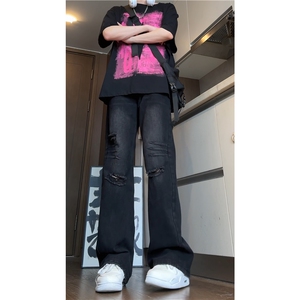 夏季新款美式高街vibe破洞磨毛微喇牛仔裤B315-K24191-p60控78图片