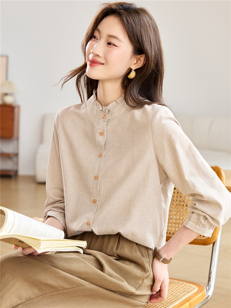 2026春年秋装新款潮小格子衬衫宽松显瘦韩版气质百搭衬衣女减龄,女装衬衫,独衣靓