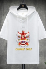 LD54185-P45连帽短袖t恤男大码胖子带帽五分袖中袖展架，男装T恤，电商A040A