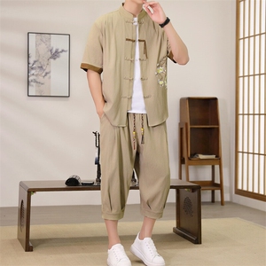 （版权注册 仿款必究）新款风男装夏季开衫套装男汉服两件套图片