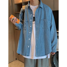 wassuphappy牛仔长袖衬衫男款春秋季潮牌青少年港风宽松休闲衬衣，男装衬衫，星座1116A-1（原606A）