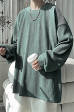 2025春新纯色简约内搭长袖打底衫男肌理感圆领青少年卫衣W305-P40，男装T恤，电商A001