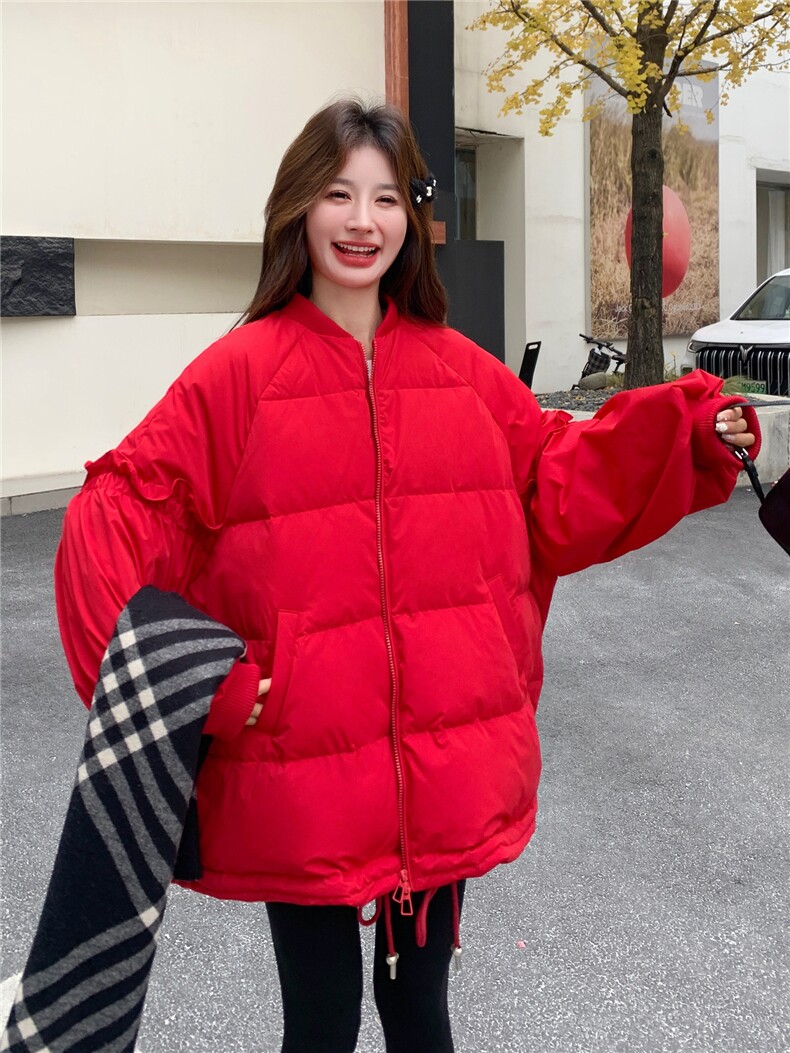 花边拼接白鸭绒棒球羽绒服女2025冬装保暖外套小个子跨年圣诞好看,女装羽绒服,艾米莉亚