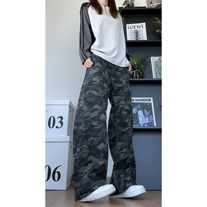 美式复古水洗迷彩牛仔裤男宽松休闲高街垂感工装裤NK8679-特价88图片