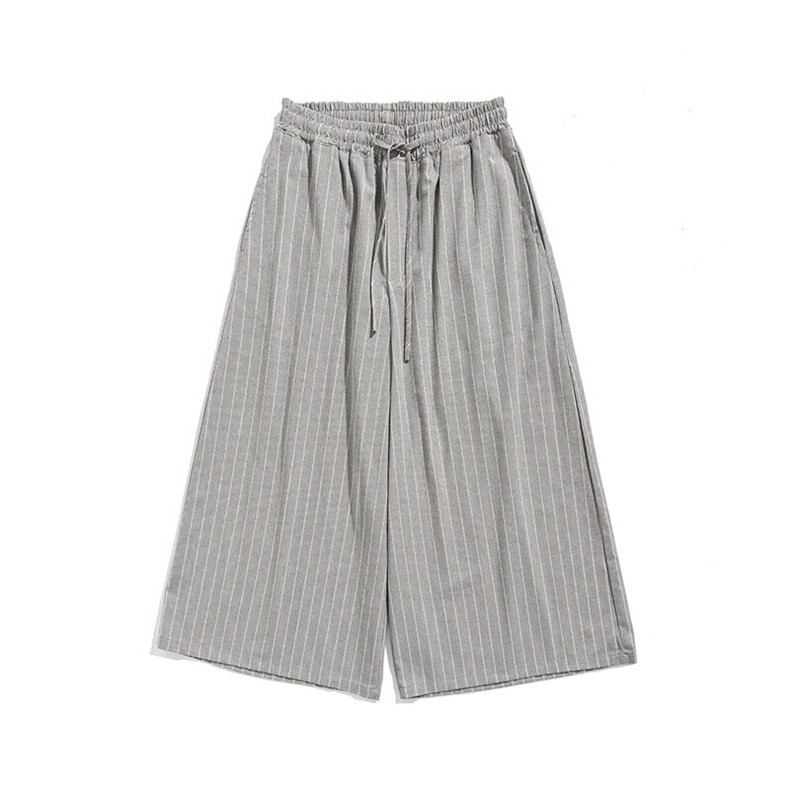 夏季大码日系宽松休闲裤条纹直筒阔腿裤棉麻裤风潮K333/P70,男装休闲裤,钱塘713