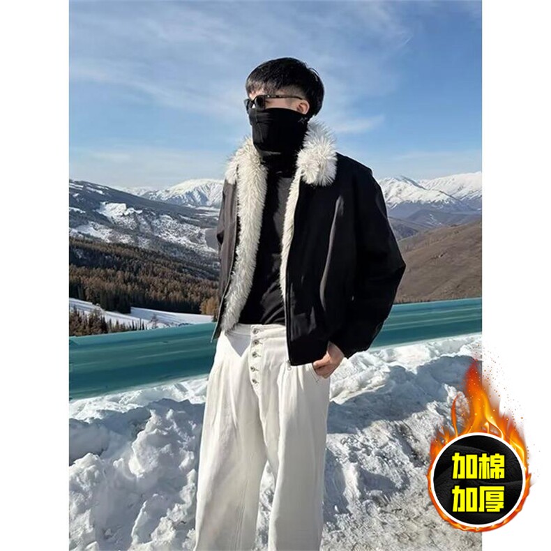 现货高品质美式高街重磅狼王座山雕毛毛领棉衣男女加厚棉服冬外套，男装棉衣，电商A486-1