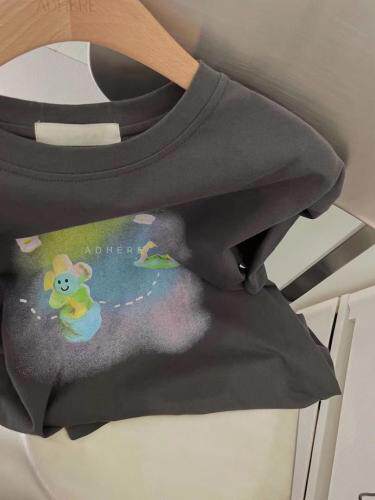 现货喷墨印花t水洗麻棉材质，女装，ADHERE