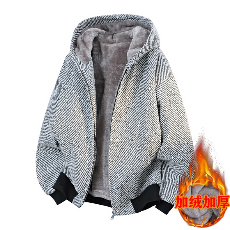 秋冬青年银丝斜纹宽松休闲连帽夹克外套上衣J155-加绒P72常规52，男装夹克，星座310B