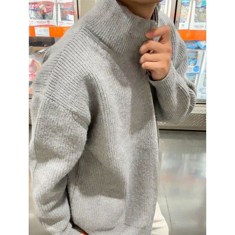 重磅秋冬北极绒双拉链毛衣开衫美式复古休闲慵懒风宽松针织衫外套,男装针织衫/毛衣,电商A486