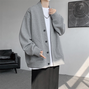 8XL-M羊羔绒开衫卫衣外套男秋冬季V领加绒加厚长袖上衣服KS001P58