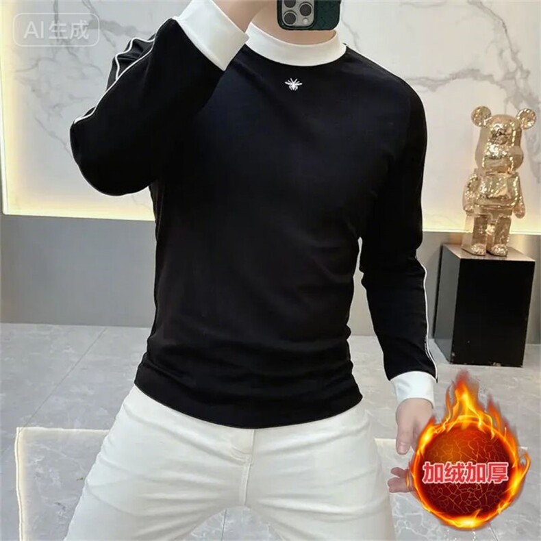 原版高品质欧货加绒男士假两件T恤保暖卫衣百搭打底衫,男装T恤,星座1602（原101B）