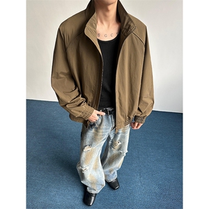 高品质春装新款老钱风美式高街解构立领棒球服飞行夹克休闲外套潮图片