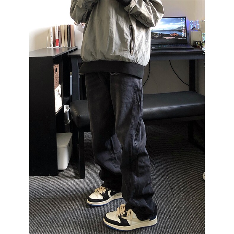 拼接美式insi高街hiphop直筒重工艺水洗牛仔裤货号K687P55,男装牛仔裤,电商A063