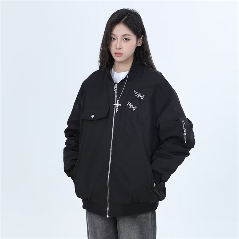 美式复古飞行员夹克外套男女潮流冬季宽松夹棉百搭工装棒球服潮酷图片
