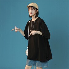 T3053/P25夏季半袖中性风宽松开衩体恤打底衫短袖T恤男女简约上衣，女装T恤，电商A141