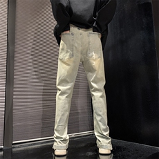 欧美vibe风裤子高街潮ins开叉牛仔裤男直筒拖地裤N08826-P45，男装牛仔裤，星座308B-1