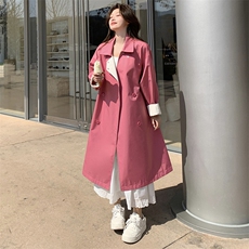 树莓粉收腰长款风衣外套女春秋2025新款气质开春穿搭高级显瘦大衣，女装风衣，2C216