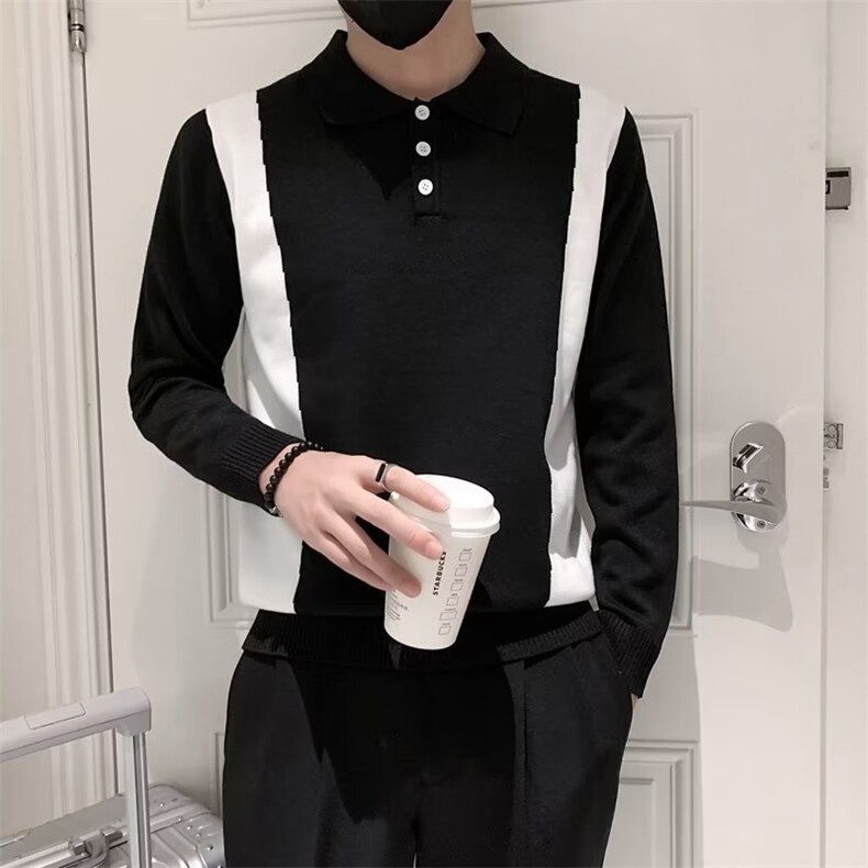 男士翻领毛衣潮流修身打底针织衫新款秋冬季潮牌痞帅撞色线衣S804,男装针织衫/毛衣,星座1116A-2（原606A-1）