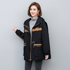风衣女中长款2025春秋新款收腰小个子时尚宽松百搭休闲加大码外套，女装派克服，天丽