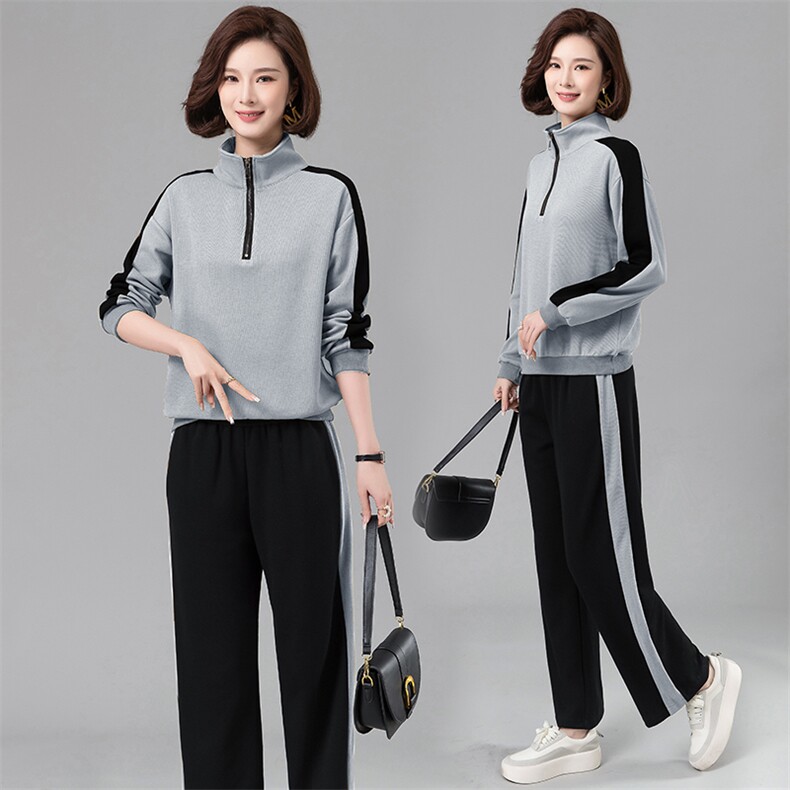 春秋休闲运动服套装女2025新款时尚撞色洋气减龄高级感卫衣两件套,女装套装/套裙,凝聚力