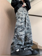 春季美式迷彩微喇牛仔裤潮休闲做旧直筒高街工装裤伐木裤GJ39P45，男装牛仔裤，电商D256-3(原A064-3)