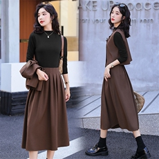 高级感套装裙女春秋2023新款洋气减龄马甲长袖针织衫半身裙三件套，女装套装/套裙，霓裳依族
