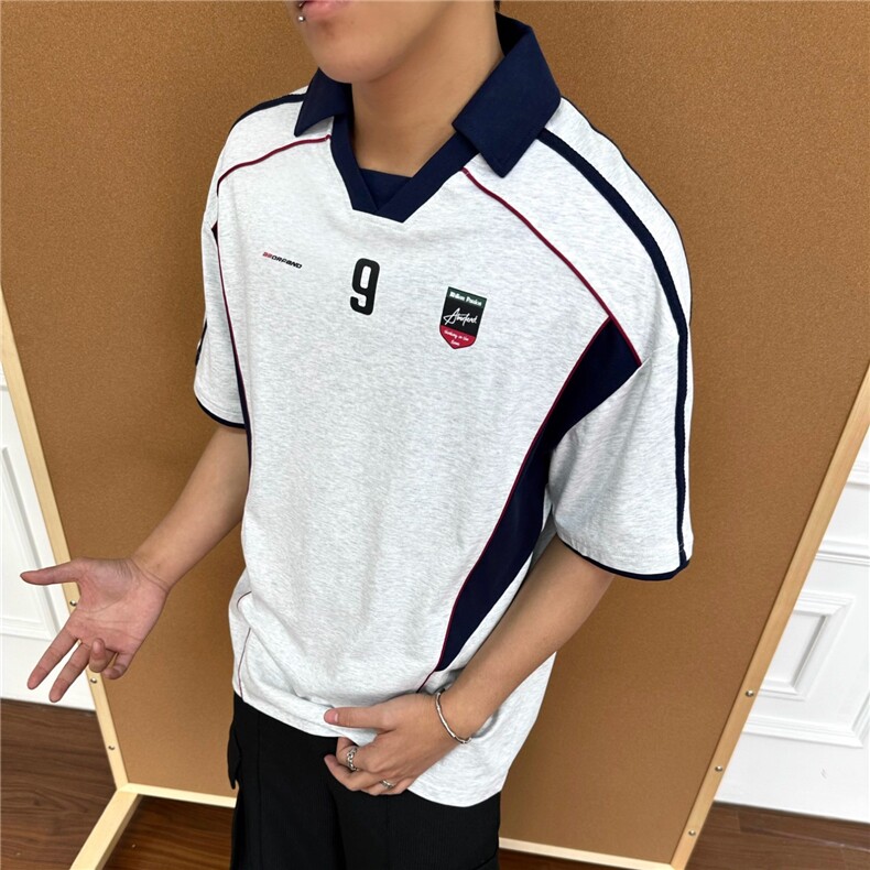 嘻哈美式复古vibe拼接撞色印花POLO衫短袖男女宽松休闲翻领T恤潮,男装T恤,星座1210-1
