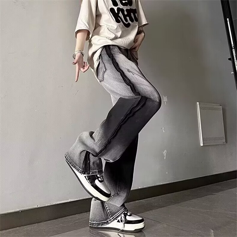 网络图现货！cleanfit毛边牛仔裤高街渐变修身微喇直筒RT1702-P60,男装牛仔裤,星座1005-6