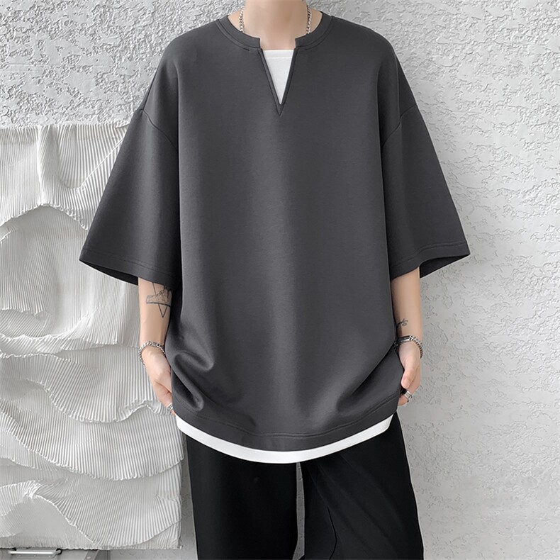 8XL-M特大码短袖男假两件五分袖高品质空气层宽松上衣DX321P35,男装T恤,电商D206-1
