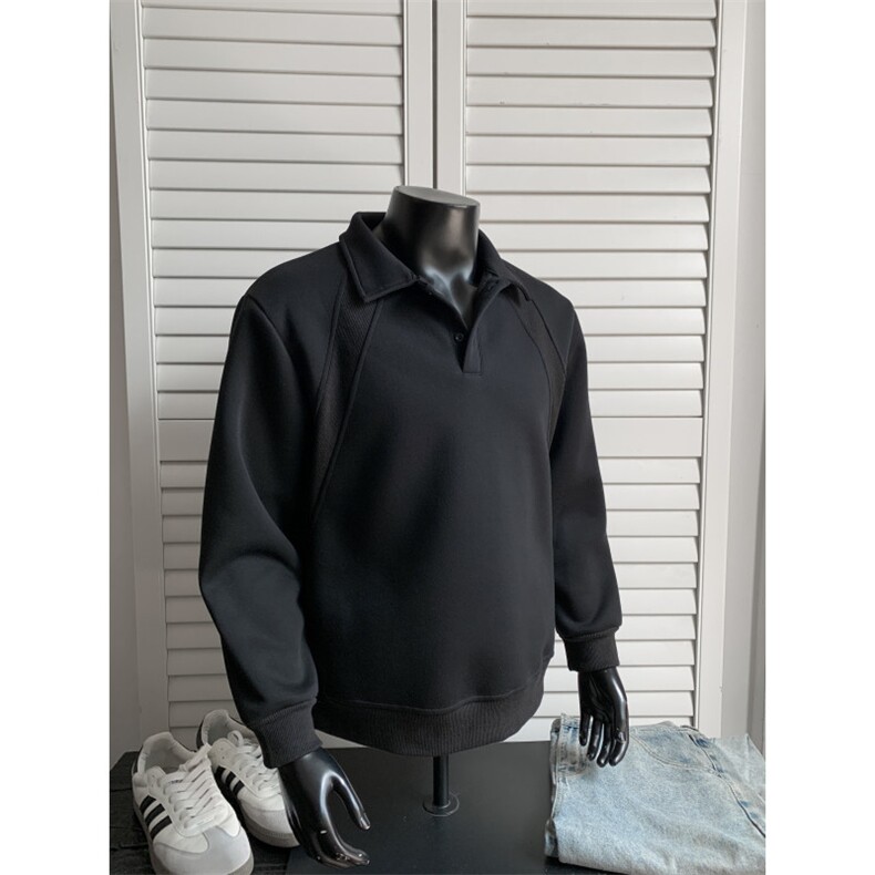 WY803-尺码M-3XL-P38-美式解构拼接POLO领卫衣宽松休闲情侣上衣,男装Polo衫,星座1811B