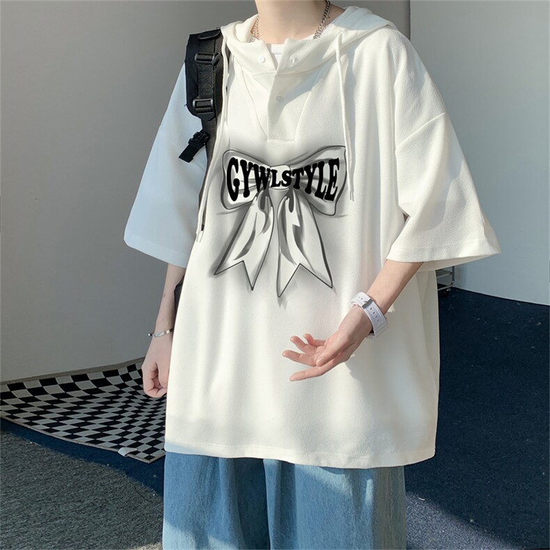 夏季港风冰丝宽松连帽短袖t恤五分体恤上衣TLM2239-P40控58图片