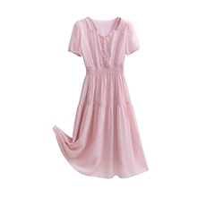 霄尚天丝连衣裙时尚气质显瘦减龄百搭粉色裙子，女装连衣裙，悦祺