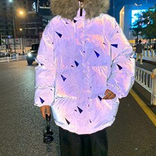 MY2091-P130冬宽松情侣连帽加厚保暖棉衣外套反光棉服男女控168图片