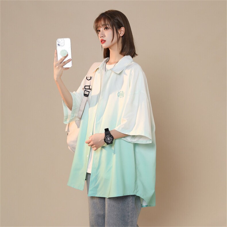 宽松大码渐变色冰丝衬衫短袖男女中性风XZ301AC9911P45控58，男装衬衫，星座301A