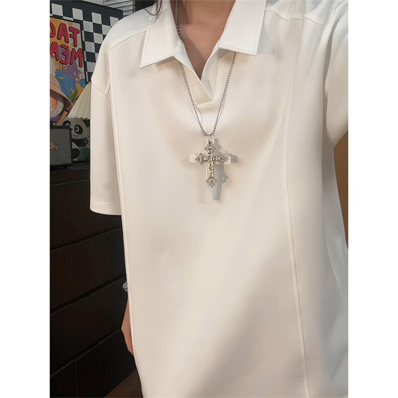 2026夏季新款拼接短袖T恤宽松正肩翻领男女X64114-TP16不,男装T恤,电商A102