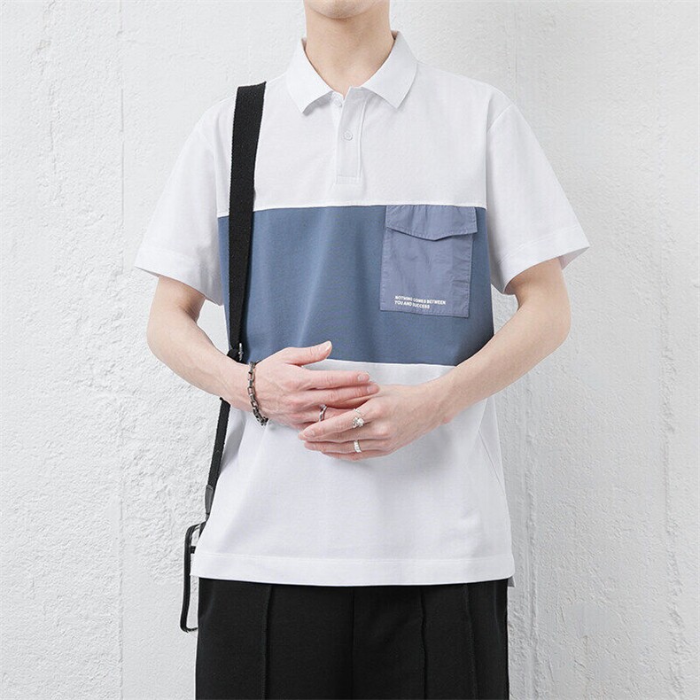 夏季男士翻领Polo短袖拼接撞色潮牌宽松落肩上衣,男装Polo衫,星座1206（原A206）