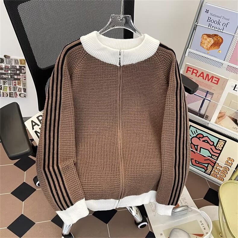 三条杠撞色立领休闲夹克外套拉链卫衣开衫毛衣3970P68，男装针织衫/毛衣，星座410-2