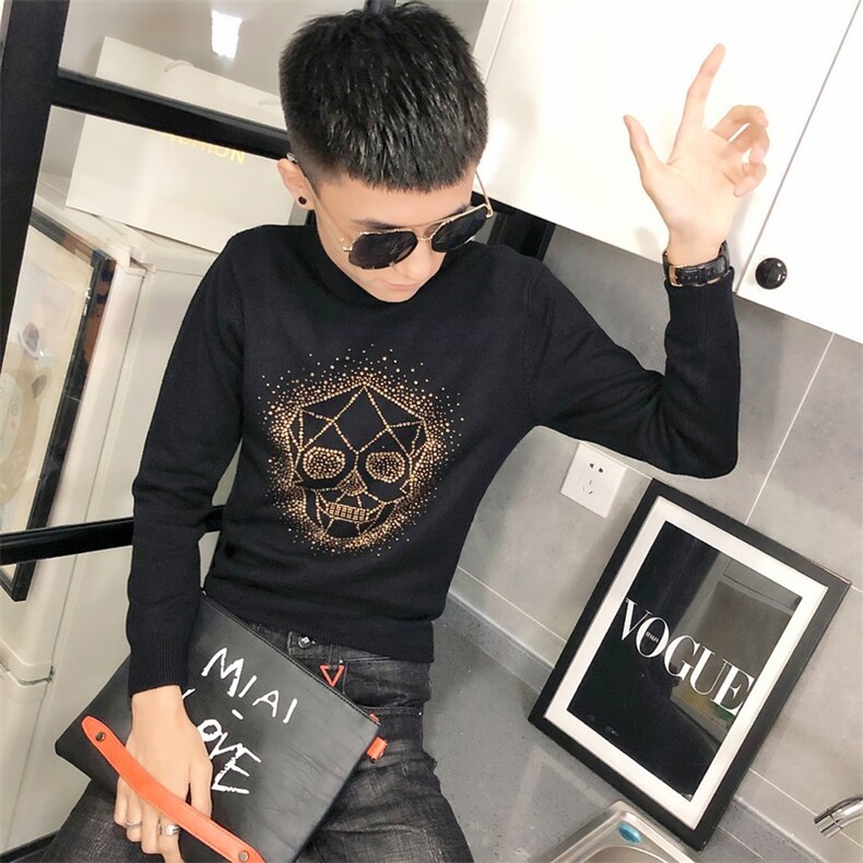 1骷髅烫钻针织衫毛衣冬季社会小伙男半高领打底衫C301B-MY18,男装针织衫/毛衣,电商C301B