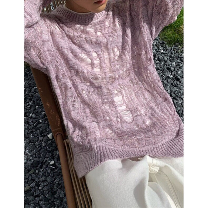 秋冬鹿毛绒镂空破洞圆领针织毛衣男女长袖套头毛衫男M913，男装针织衫/毛衣，星座1116A（原606A-3）