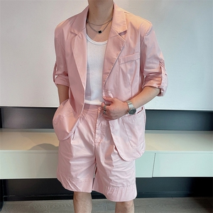 夏季高级西服套装男新款痞帅薄款休闲西装短裤两件套潮TZ260-P150图片