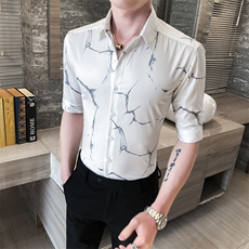 312A-254-P55新款社会小伙中袖衬衫韩版潮流男士五分袖衬衣B，男装T恤，星座312A-5