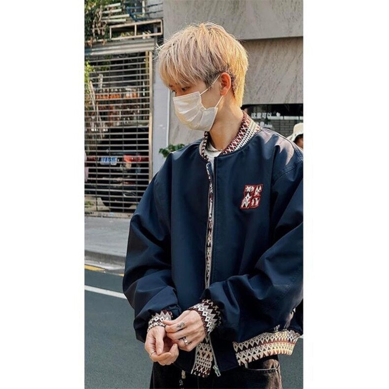 美式潮牌拼接棒球服男款秋季cleanfit复古提花设计感外套重磅夹克,男装夹克,星座603-2