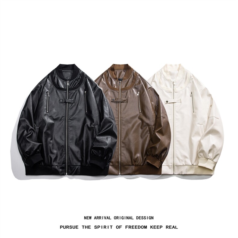 JK8110/P95秋装新品美式复古飞行员皮衣外套男潮流宽松立领皮夹克图片