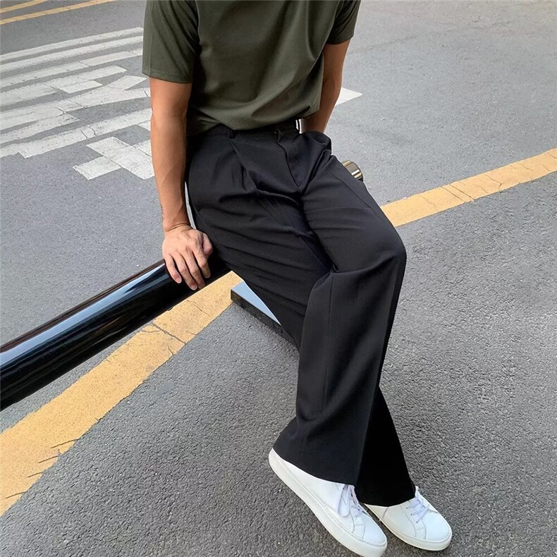 双掐褶直筒西裤男士春秋宽松休闲日系简约韩版东大门阔腿休闲裤,男装西裤,星座506A