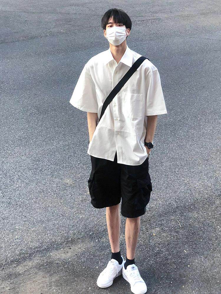 夏季冰丝短袖衬衫男女纯色宽松百搭学院风衬衣C3051-P25，男装T恤，电商D202-1