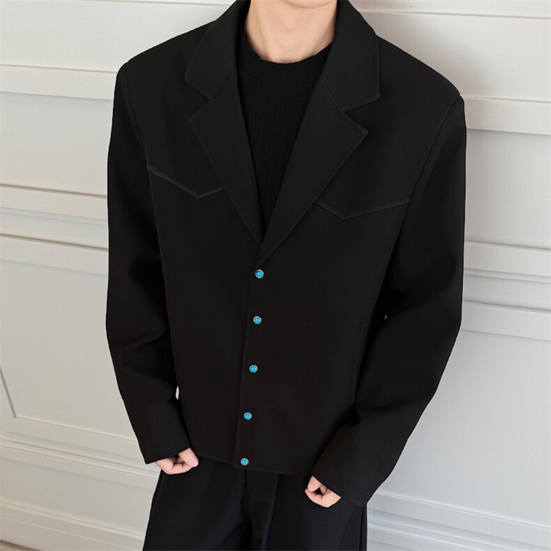 西装领夹克2025秋季松石绿纽扣短款休闲外套男XZ514-2-JK993-P98,男装夹克,星座514-2(原B239)