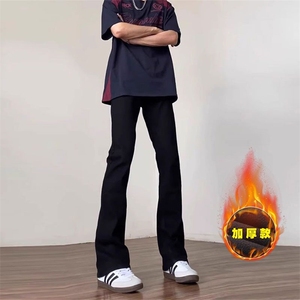 cleanfit牛仔裤男款春秋季黑色美式vibe风高街修身微喇阔腿直筒裤