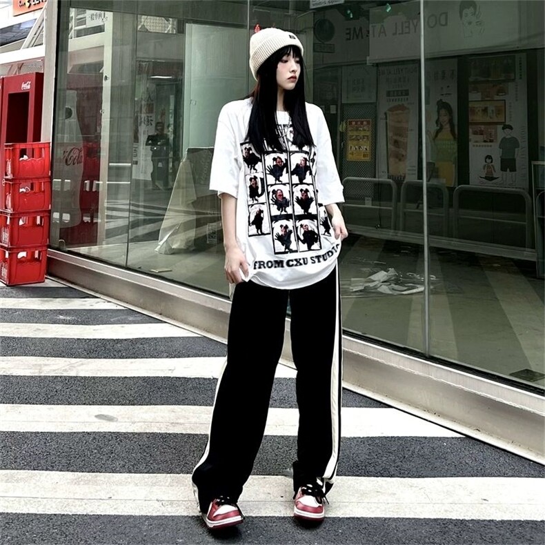 AK2182-P30夏季韩版宽松条纹直筒运动休闲阔腿裤,女装休闲裤,星座617A-2