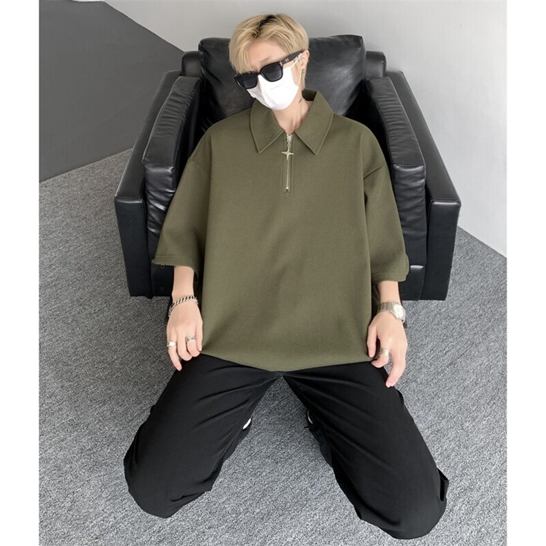 8XL-M半拉链短袖t恤特大码美式高街polo体恤衫翻领半袖DX1215/P35,男装T恤,电商B238
